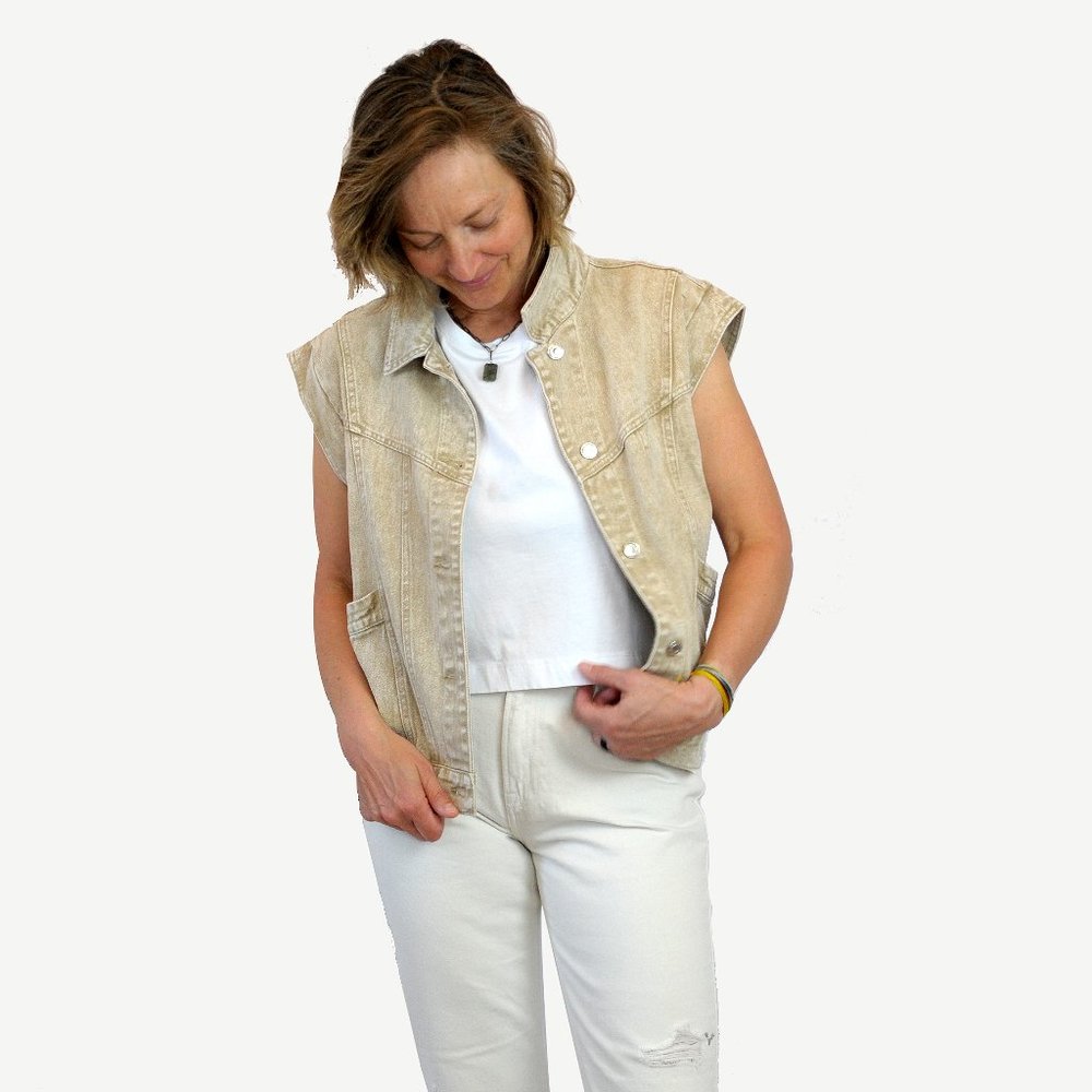 Tan Washed Denim Vest